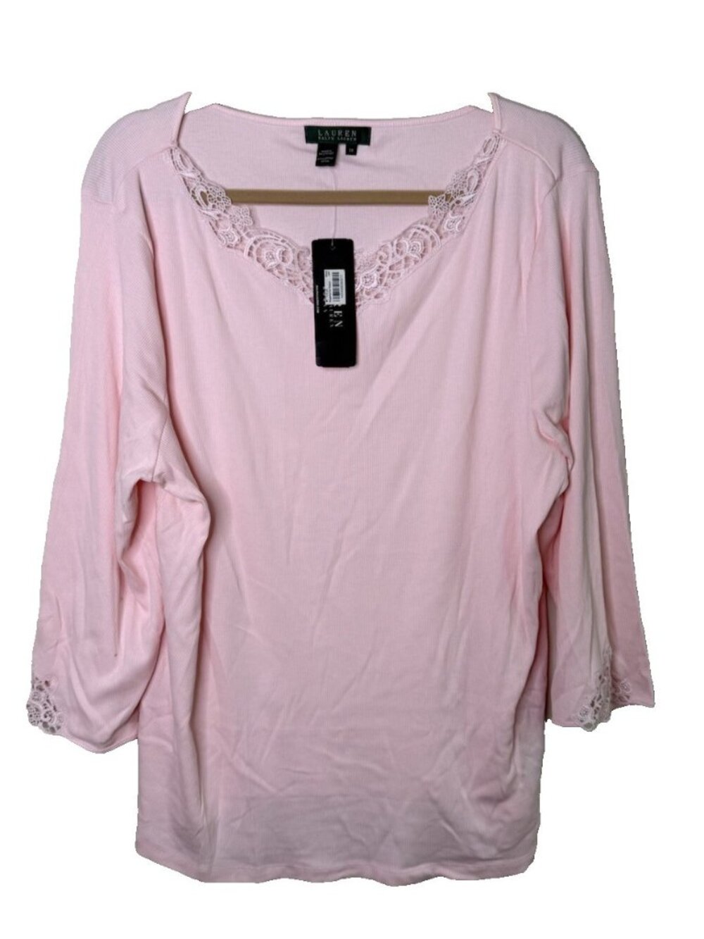 Deadstock Vintage 90s Lauren Ralph Lauren Shirt Top Ribbed Lace Pink